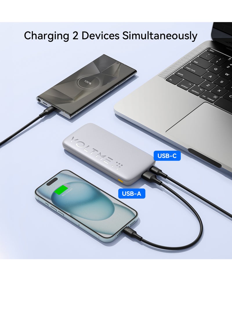 VOLTME - 10000 mAh Fast Charging Power Bank 22.5W PD, Ultra-Slim 10000mAh External Battery Pack, Type C Quick Charge, Portable Powerbank for iPhone 16 Pro Max/16 Pro/16 Plus/15/14/13/12, Samsung Galaxy S24/S23/S22/S21, Pixel 6/7, iPad & More, High-Speed Charging, Compact & Lightweight USB C Power Bank for Travel (Grey) - Image 1
