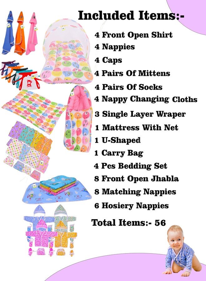 Toddylon New Born Baby Essentials Kit 56 Combo Set (0–6 Months) | Newborn Baby Hospital Bag Kit | Infant Combo Set for New Born | Newborns Baby Dress & Clothing Set | Infants Essentials Kit (Pink) - Image 3
