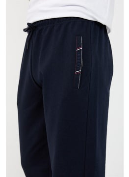 mmetalic Black-Navy Blue Men's 2-Piece Zipper Pocket Embroidery Detailed Straight Leg Casual Cut Sweatpants  - Image 4