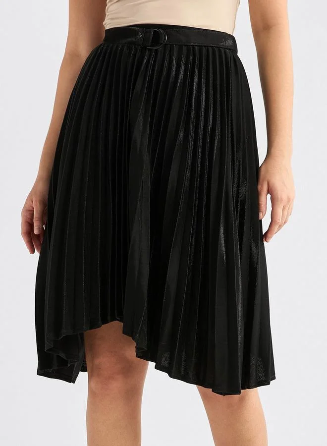 Splash FAV Pleated Asymmetric Skirt with Buckle Accent