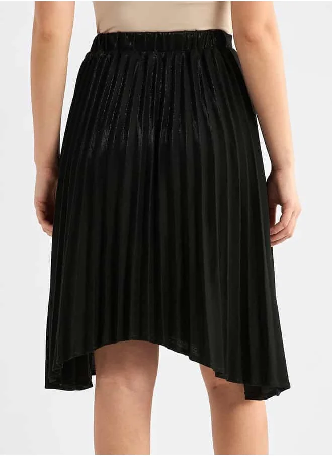 FAV Pleated Asymmetric Skirt with Buckle Accent
