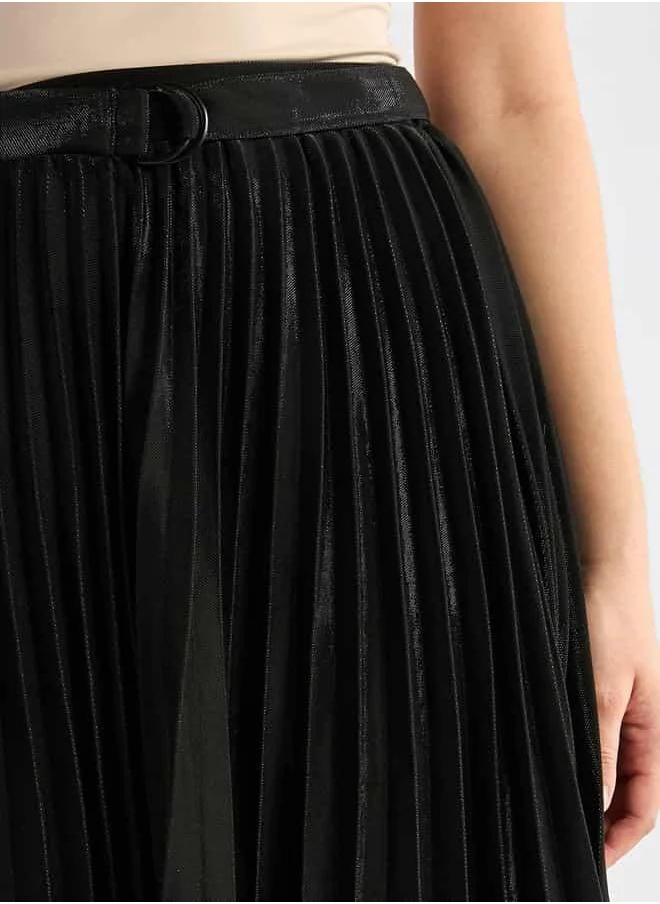 FAV Pleated Asymmetric Skirt with Buckle Accent