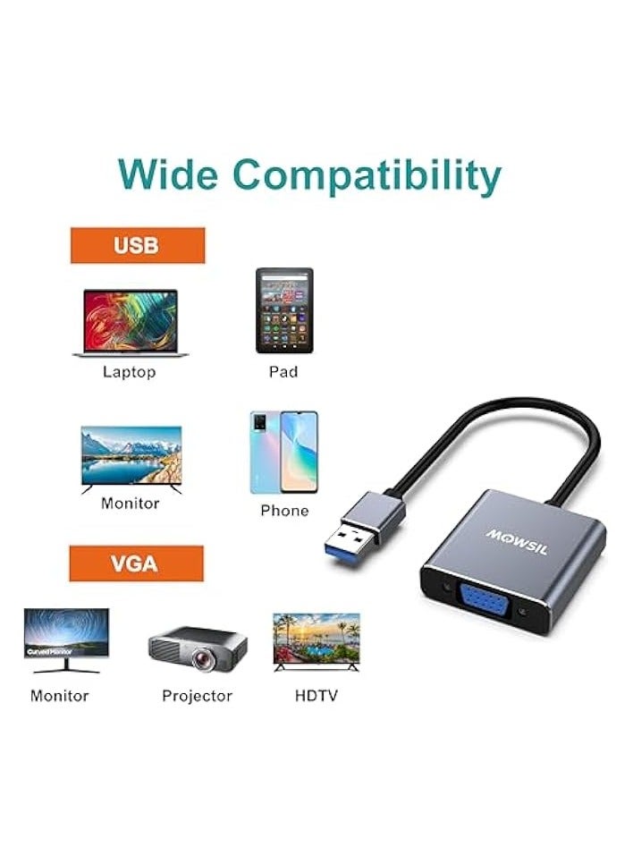 Mowsil USB to VGA Adapter, 1080P USB 3.0 to VGA Full HD Converter[Aluminium Shell] - Image 3