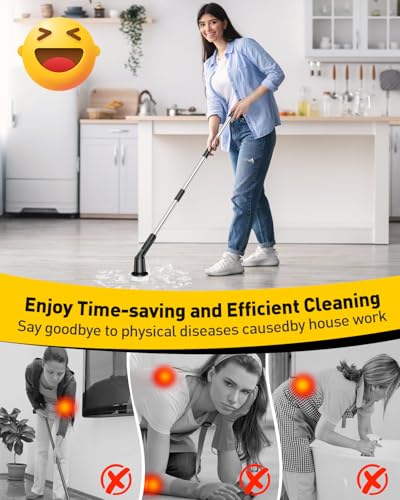 CTMAST Shower Scrubber with Long Handle Shower Cleaner Brush with 8 Brush Heads Cordless Electric Spin Scrubber for Cleaning with 2 Speed Cleaning Supplies for Bathroom Bathtub Kitchen Floor Tile Toilet - Image 3