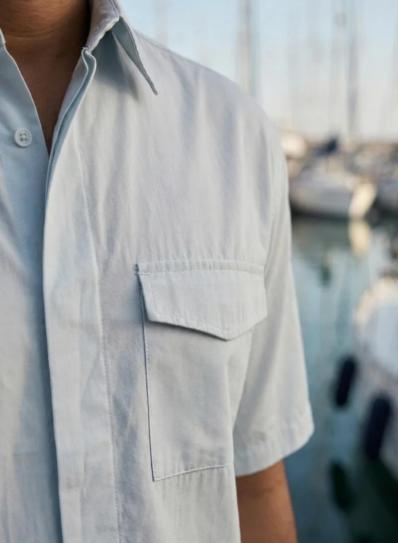 Dennis Lingo  Men Light Blue Cotton Solid Print Button Down Boxy Shirt for Men | Best Price UAE