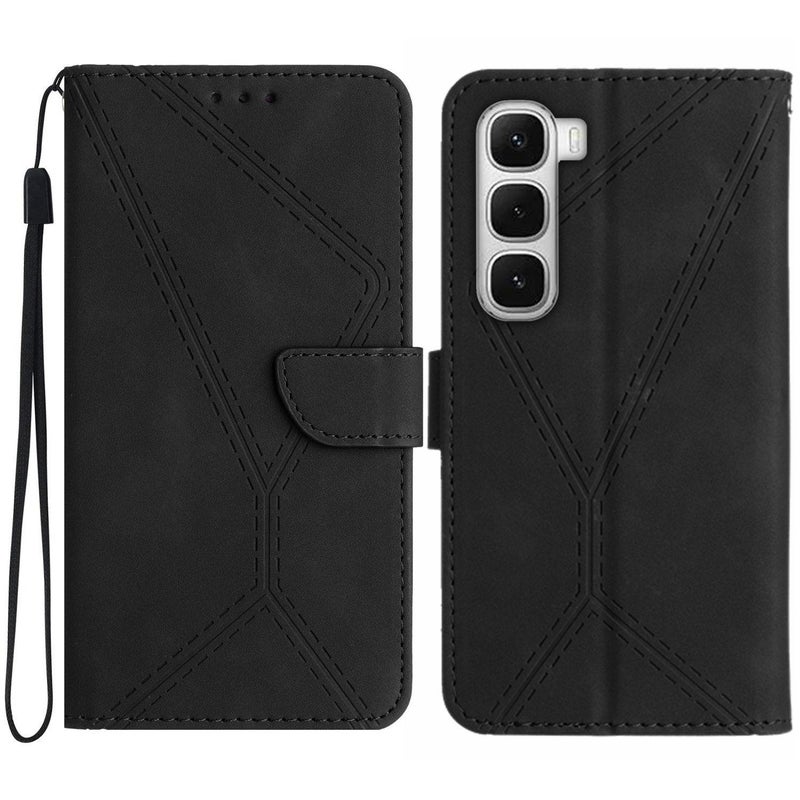 إيروريكس جراب هاتف من الجلد المنقوش بخياطة لهاتف Infinix Hot 60 Pro+ 4G (أسود) - Image 1