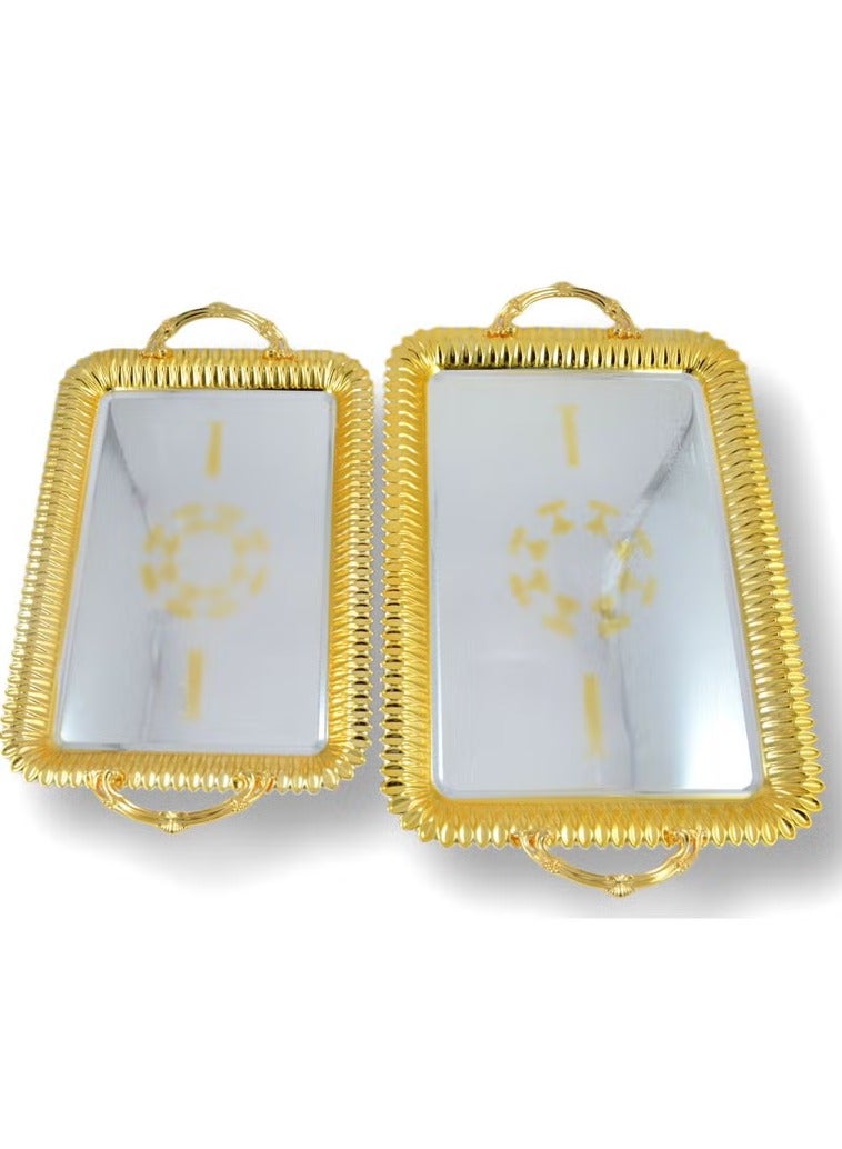 Homemaker 2-Piece Rectangular Luxury Serving Tray – Large (48x34cm) & Medium (41x29cm) – Steel – Silver & Gold – Premium Quality – Elegant Look & Finish – Ideal for Serving Food & Beverages – Hand Washable