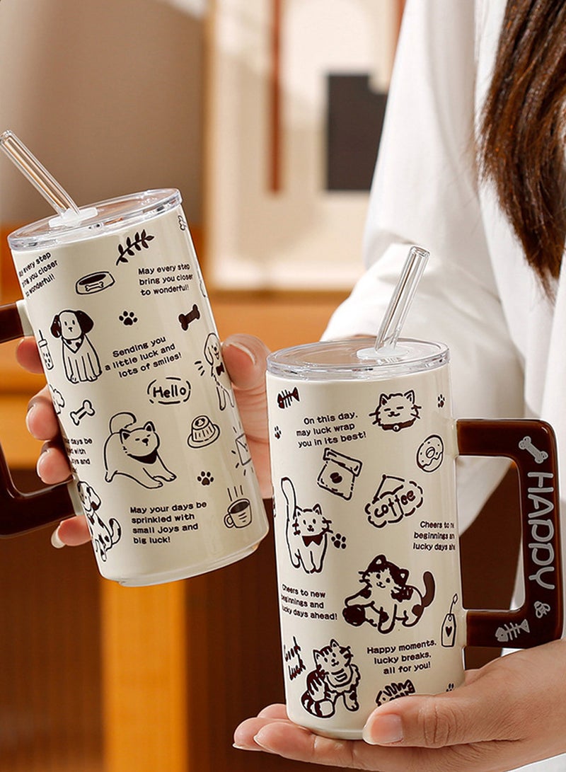 400ml Cute Pet Kitten Cartoon Ceramic Mug - Water Cup with Straw & Handle, Dishwasher/Microwave/Sterilizer Safe for Hot & Cold Beverages - Image 3