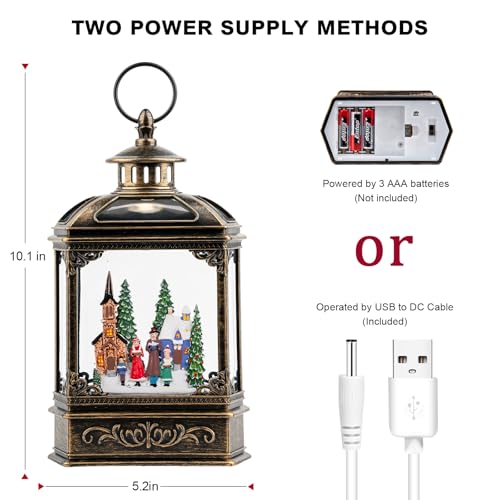 VISFLAIR Musical Snow Globe Lantern Lighted Church Carolers Christmas Village Snow Water Lantern Swirling Glittering Home Decoration and Gift Battery Operated or USB Powered - Image 3