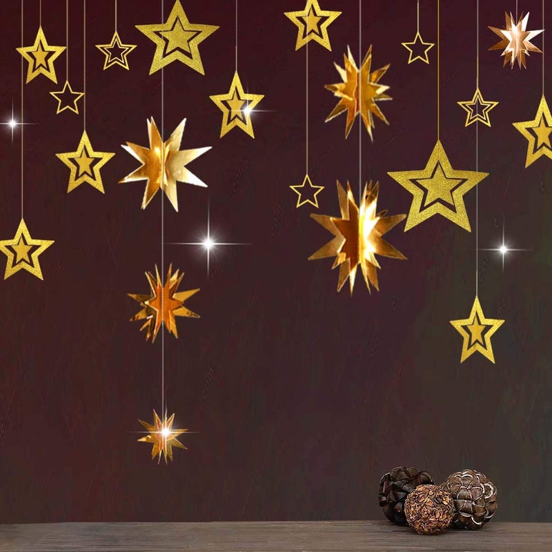 Decor365 Gold Star Garland Hanging Twinkle Little Star Decorations Glittery Gold Party Supplies for Baby Shower Birthday New Year Eve Bridal Graduation Christmas Ramadan EID Galaxy Theme Star Decor