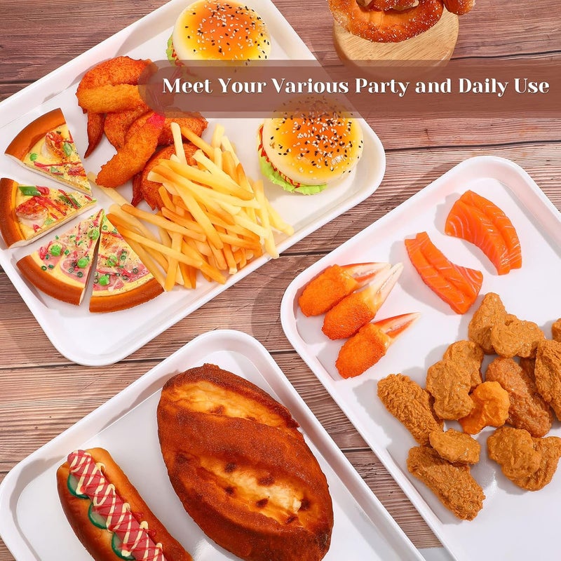 klarako 12 Pack 14" x 10" Plastic Serving Trays, Reusable Spill Proof Melamine Serving Trays Bulk, Stackable Heavy Duty Food Snack Dessert White Platters for Parties Cafeteria Cafe Wedding Restaurant - Image 4