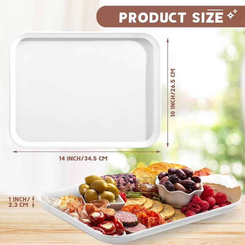 klarako 12 Pack 14" x 10" Plastic Serving Trays, Reusable Spill Proof Melamine Serving Trays Bulk, Stackable Heavy Duty Food Snack Dessert White Platters for Parties Cafeteria Cafe Wedding Restaurant - Image 2
