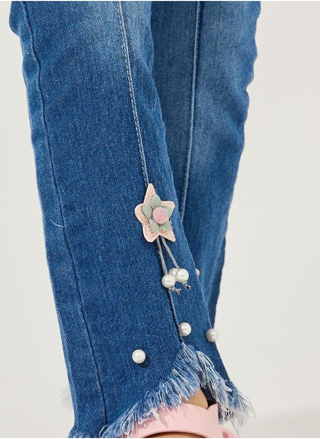 Styli - Flared Raw Hem Star Applique Jeans - Image 1