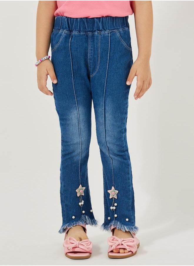 Styli - Flared Raw Hem Star Applique Jeans - Image 1