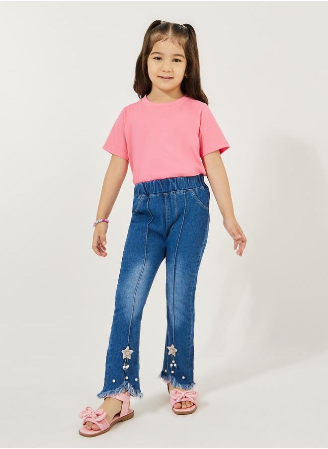 Styli - Flared Raw Hem Star Applique Jeans - Image 1