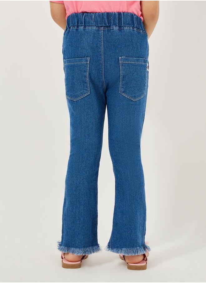 Styli - Flared Raw Hem Star Applique Jeans - Image 1
