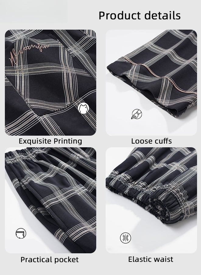 2 Piece Summer Pajamas Outfit for Men, Soft Checked Loungewear Set with Button Down Notch Collar Top and Elastic Waist Long Pants, Perfect for Sleeping or Lounging Around Your House - Image 5
