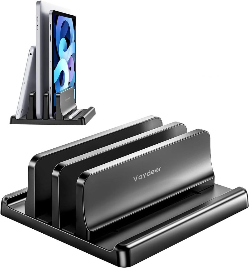 Vaydeer Vertical Laptop Stand for Desk, Dual Slots Plastic Laptop Holder with Space Saving 4-in-1 Design, Adjustable Laptop Stand Supports MacBook, Chromebook, Surface, Dell - Image 1