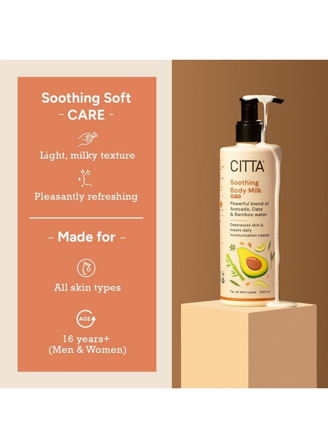 CITTA Soothing Body Milk For Men & Women | Deep Moisturization & SPF | Non-Greasy | Blend of Avocado, Oats & Bamboo Water | Long-Lasting Moisturization | For Daily Use For All Skin Types | 200 ml - Image 4