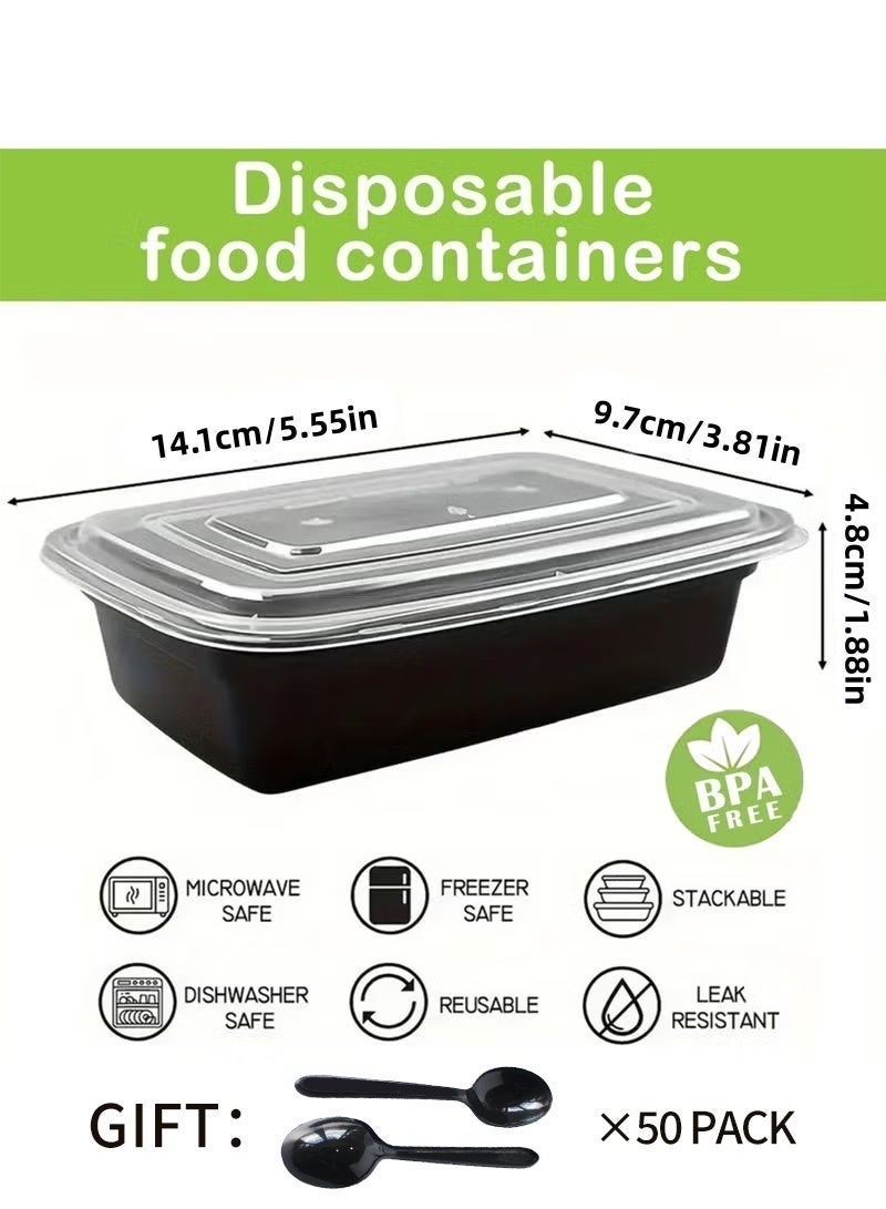 100 PCS Set — 50 Meal Prep Containers with Lids + 50 Reusable Spoons, BPA-Free, Freezer-Safe & Microwave-Safe Disposable Food Storage Containers - Image 2