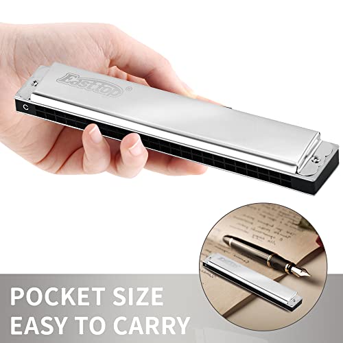 East top Tremolo Harmonica Key of C, 24 Holes Tremolo Mouth Organ Musical Instrument for adults and Professionals with Silver Cover T2403 - Image 5