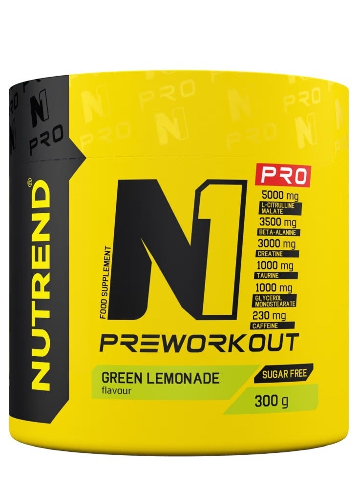 NUTREND N1 Pro Pre Workout Sugar Free 300 Grams, Green Lemonade