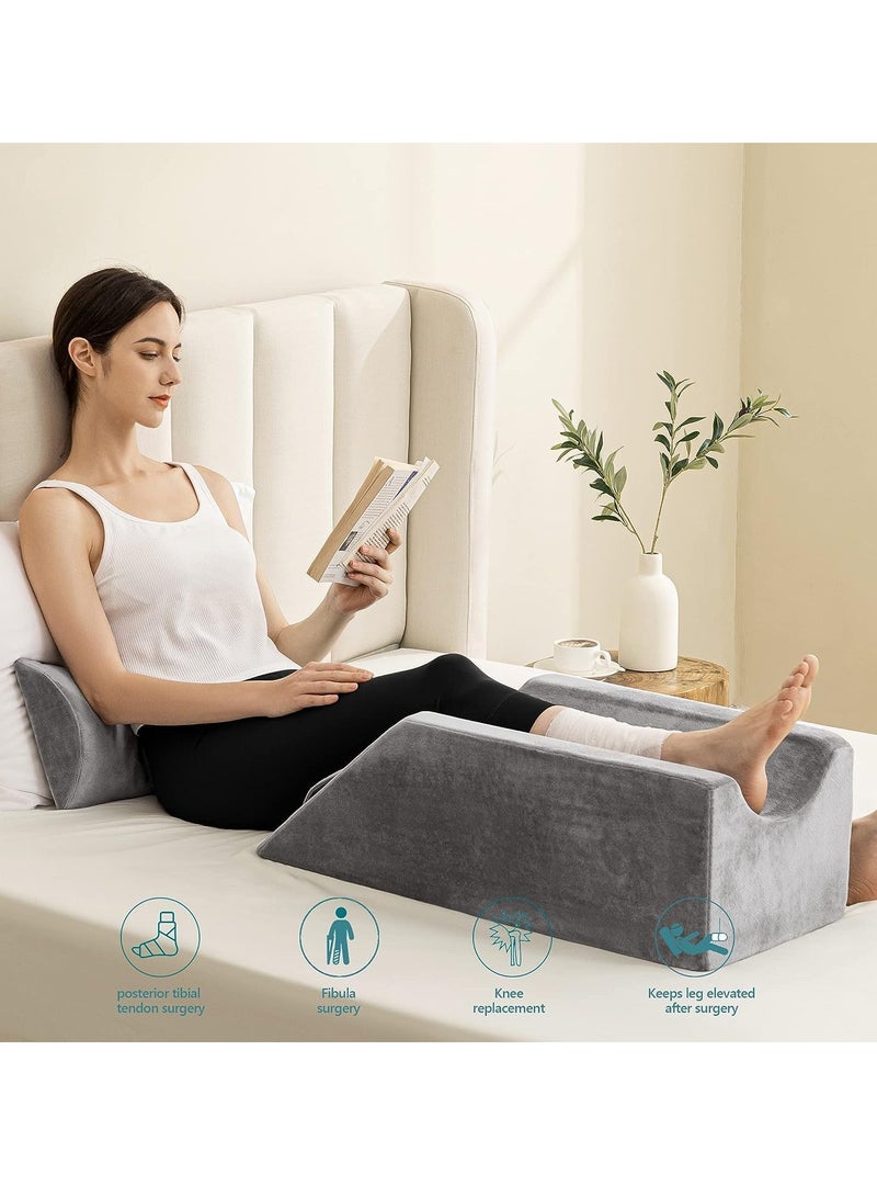 UBBCARE Leg Elevation Pillow for Leg/Knee Surgery Recovery, Memory Foam Leg Pillow with Velvet Washable Cover, Small Grey - Image 2