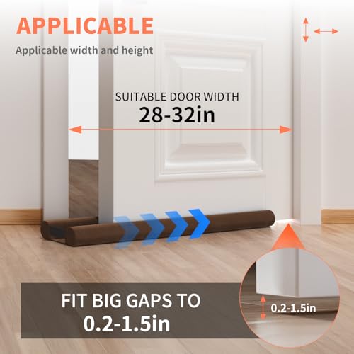 BKSAI Upgraded Door Draft Stopper for Bottom of Door, Under Door Gap Filler for Big Gap, No Folding Required, Flexible Installation Door Sweep soundproofing Strip for Home & Apartment, 28-32in, Brown - Image 3