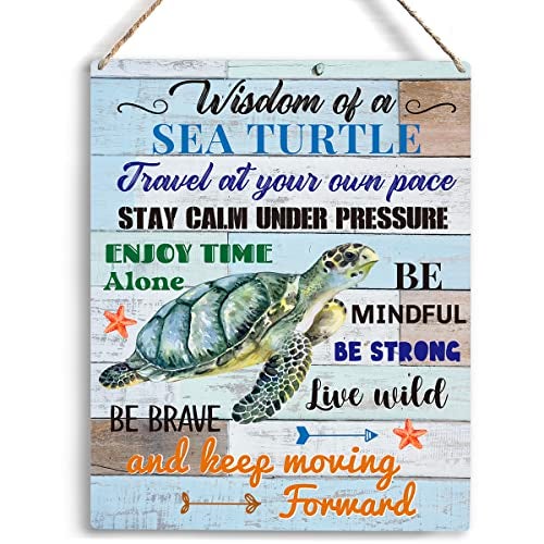 YCYD Sea Turtle Decor, Friends Inspirational Turtle Gifts, Wall Art Wooden Hanging Sign Decor, for Office Bedroom Living Room Home Decoration 10x8 Inch - Image 1
