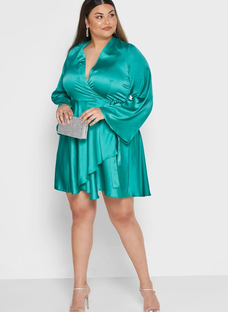 Missguided Curve Frill Wrap Detail Dress