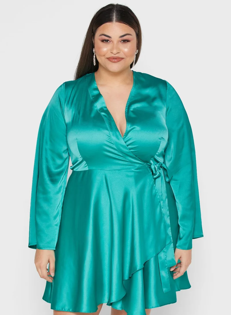 Missguided Curve Frill Wrap Detail Dress