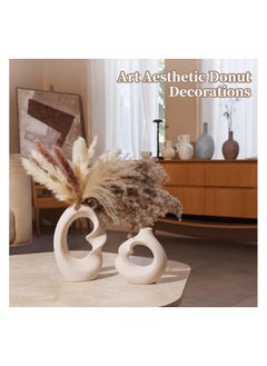 ba9ma Ba9ma . Resin Vase, Modern Home Decor, Simple Nordic Bohemian Style Centerpieces, Matte Round Pampas Vase, Aesthetic Art Donut Shape for Room, Office, Farmhouse, 2 Pieces, White  - Image 2