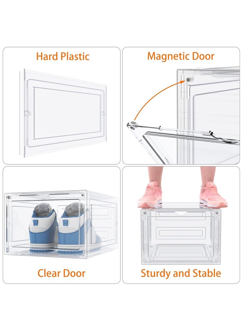XVersion Stackable Shoe Storage Box with Clear Front-Opening Magnetic Door, White, 34.5 × 27 × 18.5 cm, 1 Piece - Image 2