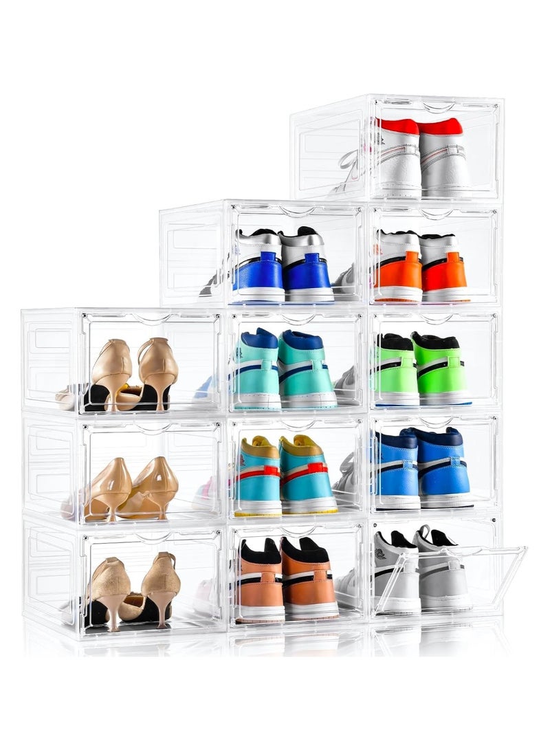 XVersion Stackable Shoe Storage Box with Clear Front-Opening Magnetic Door, White, 34.5 × 27 × 18.5 cm, 1 Piece - Image 4