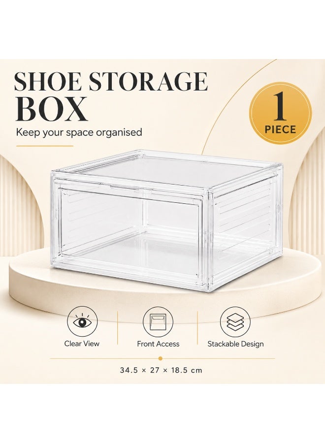 XVersion Stackable Shoe Storage Box with Clear Front-Opening Magnetic Door, White, 34.5 × 27 × 18.5 cm, 1 Piece - Image 1