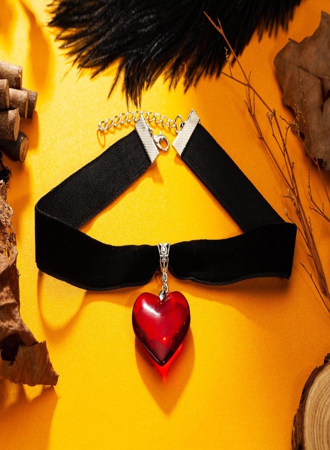 RareLove Red Heart Vampire Necklace Queen of Hearts Accessories 18 mm Black Velvet Choker Halloween Choker Necklace for Women Adjustable - Image 3
