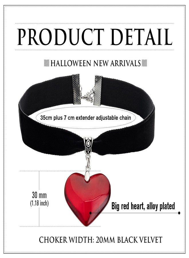 RareLove Red Heart Vampire Necklace Queen of Hearts Accessories 18 mm Black Velvet Choker Halloween Choker Necklace for Women Adjustable - Image 2