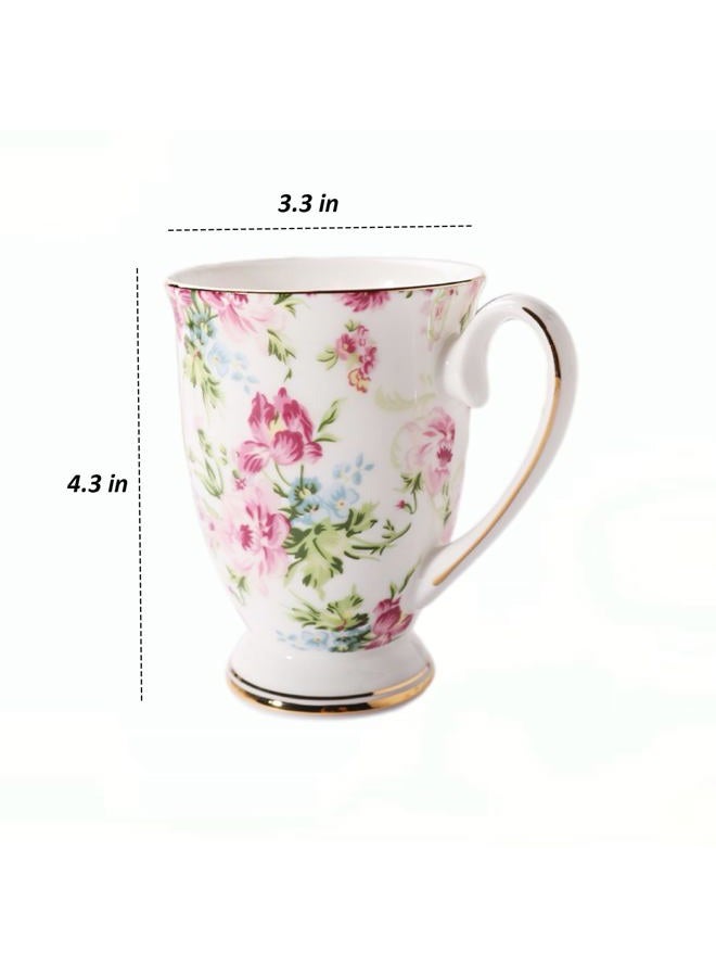 MIATTCLD Floral Coffee Mug Bone China Tea Mugs for Women, 10 oz Porcelain Coffee Mugs Ceramic Tea Cup Teacups with Handle Gift for Mom Friends Home Office - Image 5
