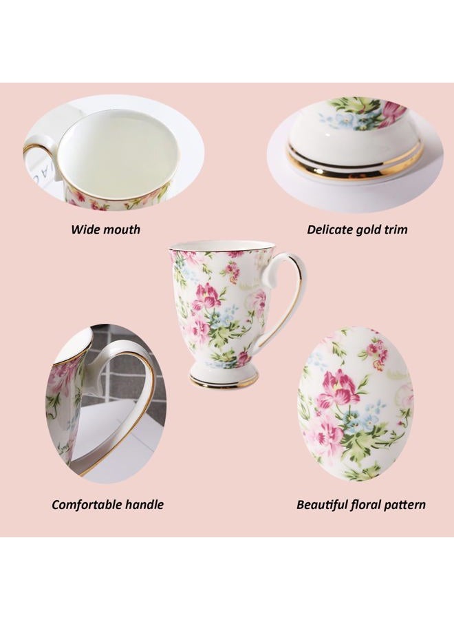 MIATTCLD Floral Coffee Mug Bone China Tea Mugs for Women, 10 oz Porcelain Coffee Mugs Ceramic Tea Cup Teacups with Handle Gift for Mom Friends Home Office - Image 3