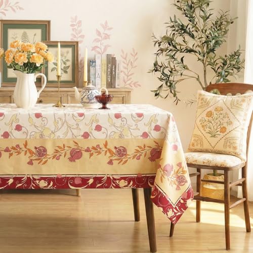 RUSTIQUE LINENS Block Print Design Cotton Table Cloth 6 Seater – Dining Table Cover Cloth, Washable Table Cloth for Dining Table – 150 x 234 CM (Fits 6–8 Seater) - Emerald Bloom - Image 1