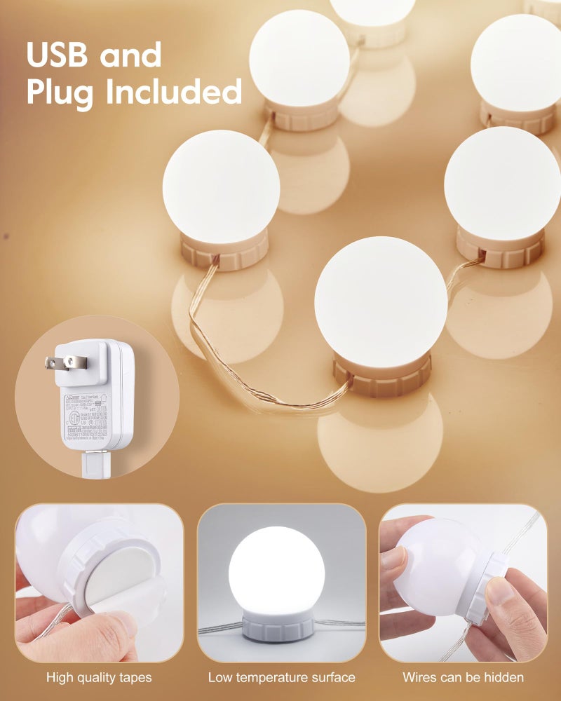Brightown Hollywood Style Led Vanity Mirror Lights Kit - Vanity Lights Have 10 Dimmable Light Bulbs for Makeup Dressing Table and Power Supply Plug in Lighting Fixture Strip, White (No Mirror Included) - Image 5