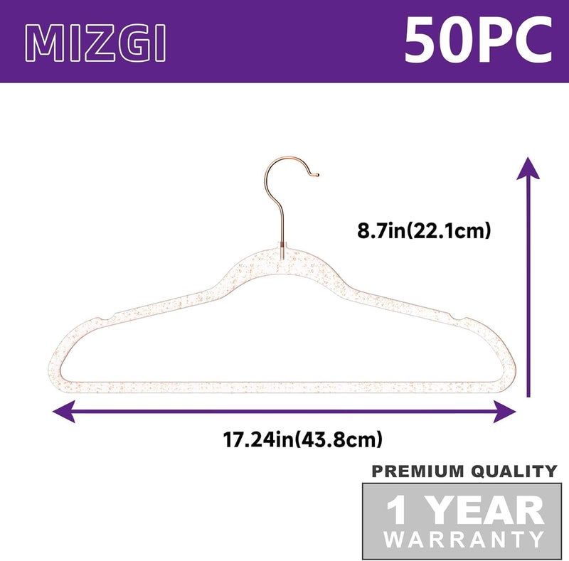 MIZGI 10 Pack Non-Velvet Plastic Hangers with Chrome Hook - Clear/Rosegold Glitter - Image 2