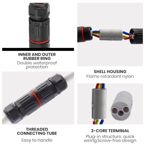 Serplex® 2Pcs Quick Electrical 3 Pin Plug IP68 Indoor/Outdoor Wire Cable Connector - Easy Push In Terminal Block Conductor - Image 4
