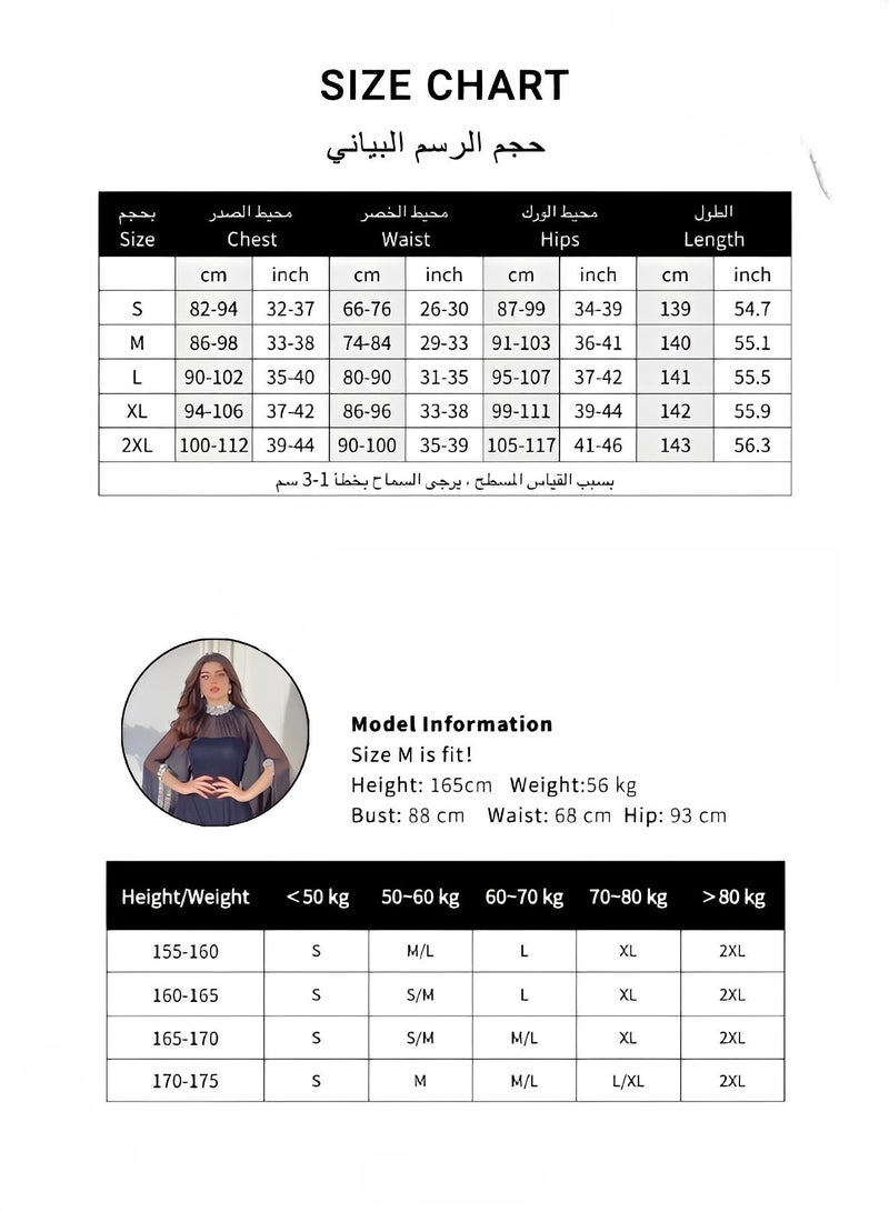 REOCLE Women's Cape Sequined Chiffon Evening Dress 2 Piece Set Long Dress with Half Sleeve Design & Embroidered with Shiny Beads Banquet Dress - Image 4