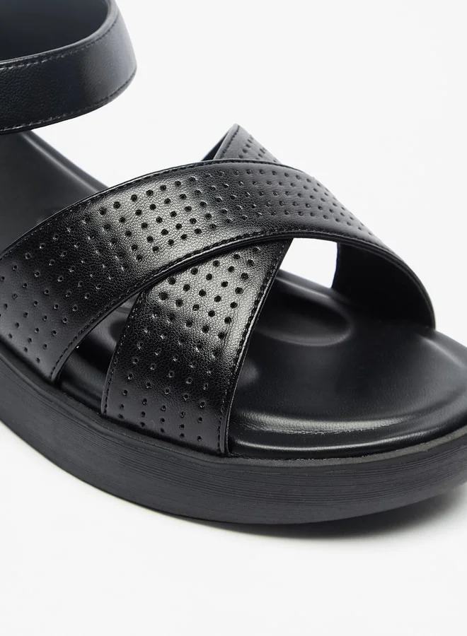 لو كونفورت Women's Cross Strap Sandals with Hook and Loop Closure