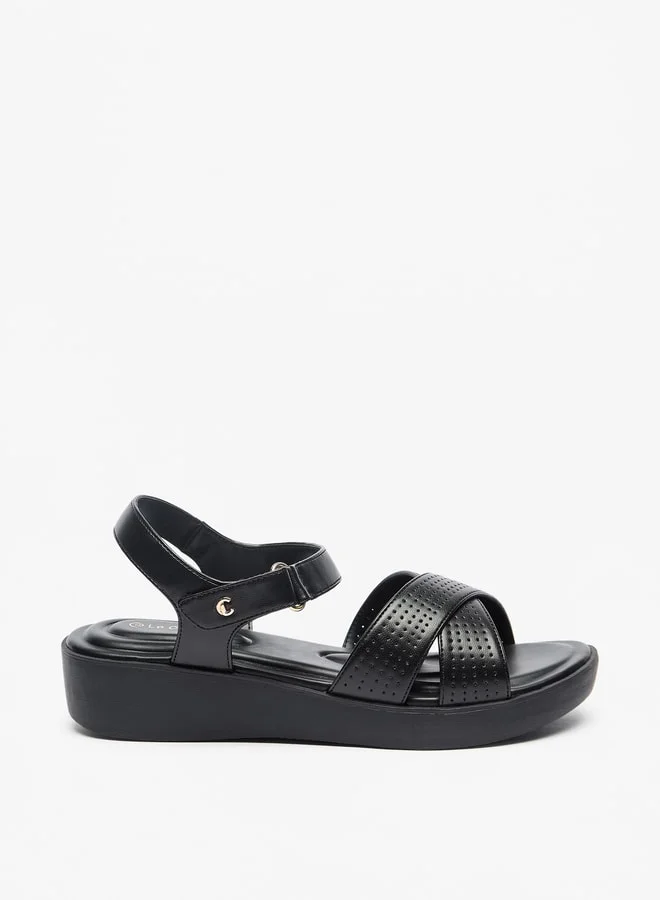 لو كونفورت Women's Cross Strap Sandals with Hook and Loop Closure