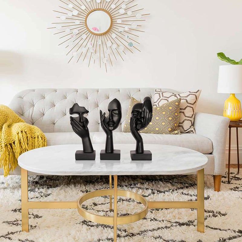Dawbun 3 Piece Thinker Statue Black Home Decor Abstract Face Sculpture Resin Thinker Figurines for Desktop Office Desk Living Room Table Collection Figurine Decoration Bookshelf Decorative Objects - Image 2