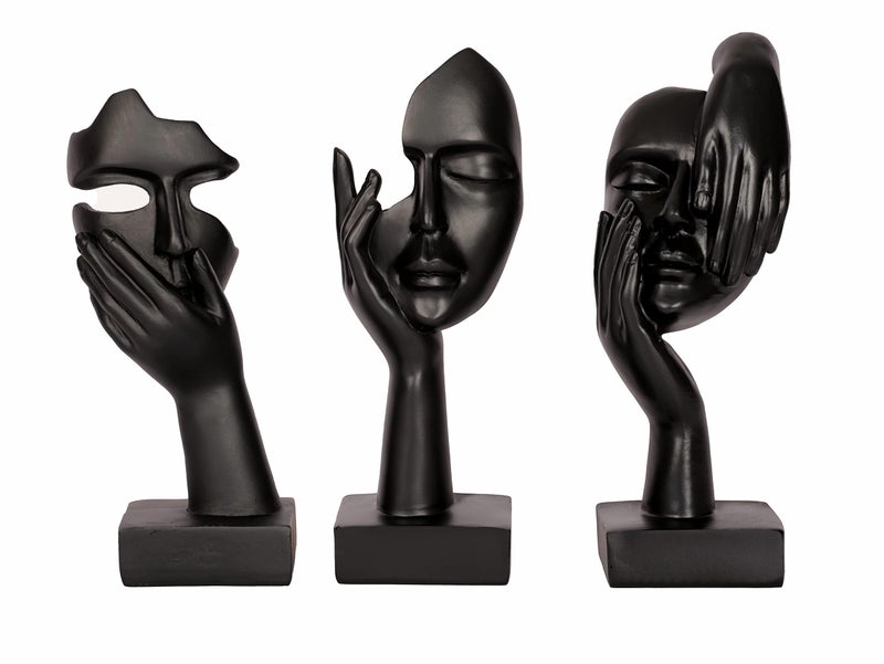 Dawbun 3 Piece Thinker Statue Black Home Decor Abstract Face Sculpture Resin Thinker Figurines for Desktop Office Desk Living Room Table Collection Figurine Decoration Bookshelf Decorative Objects - Image 1
