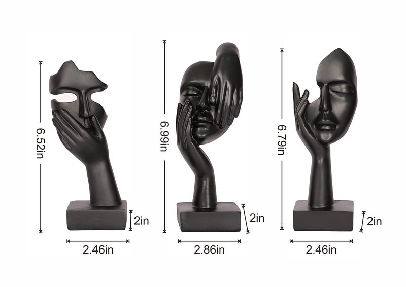 Dawbun 3 Piece Thinker Statue Black Home Decor Abstract Face Sculpture Resin Thinker Figurines for Desktop Office Desk Living Room Table Collection Figurine Decoration Bookshelf Decorative Objects - Image 5
