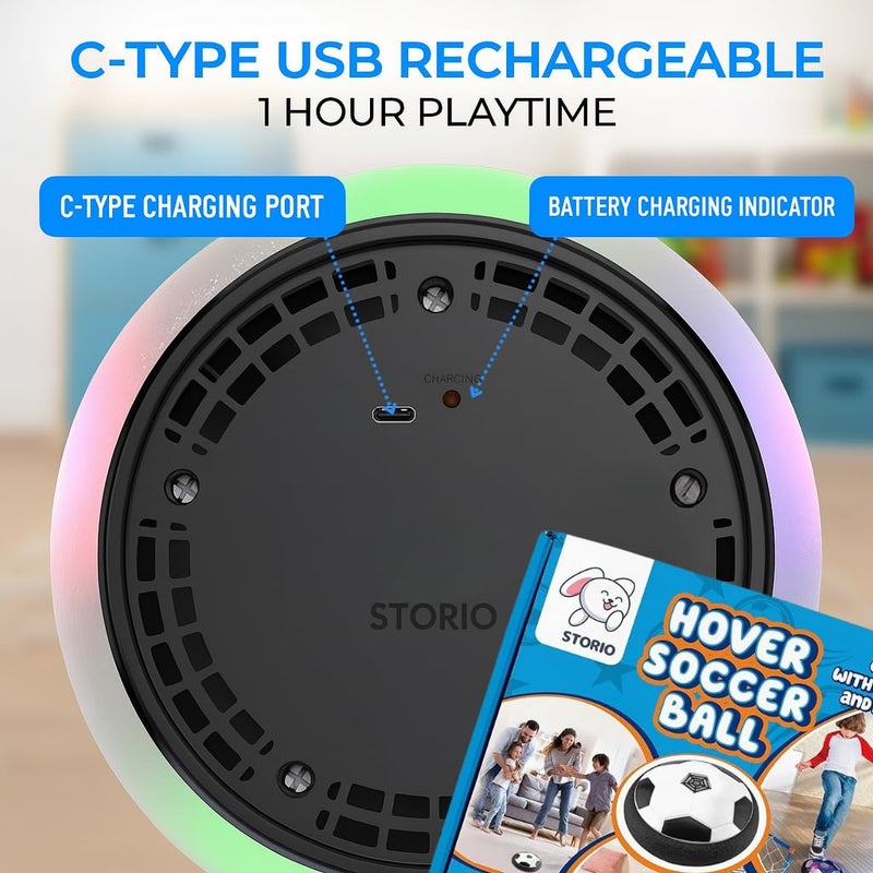 Storio لعبة كرة القدم الهوائية القابلة لإعادة الشحن للأطفال | كرة قدم هوائية عائمة داخلية مع أضواء LED | لعبة كرة هوائية كهربائية للأولاد | هدية عيد ميلاد للأعمار من 3 إلى 10+ سنوات - أخضر - Image 3
